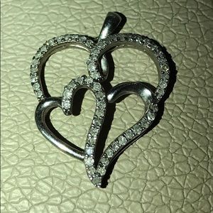 Diamond double heart necklace charm
